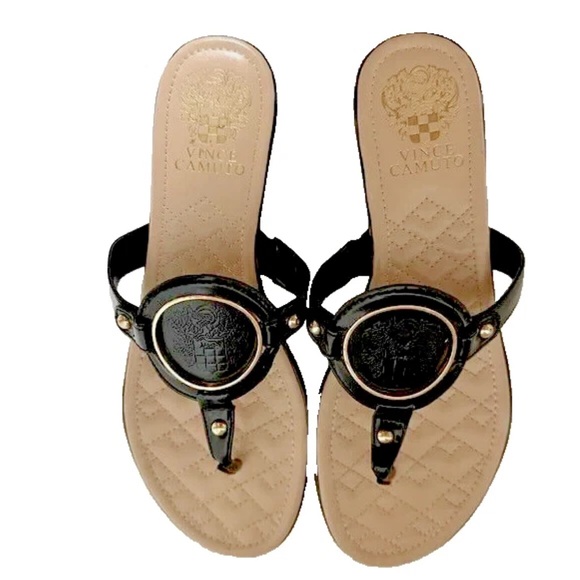 Vince Camuto Braida Sandal Thong Quilt Leather Slip On Black - Picture 2 of 14